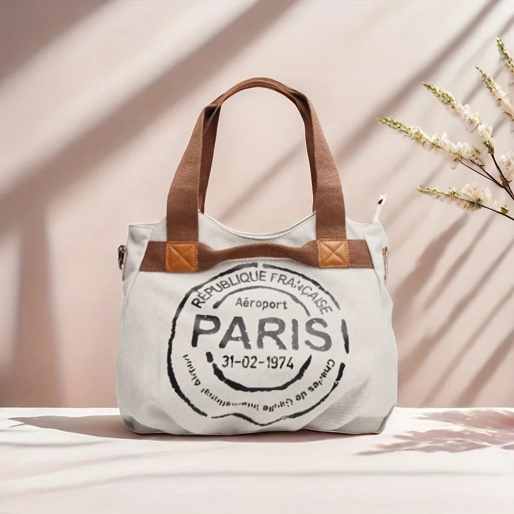 LETTER PRINT CANVAS TOTE BAG