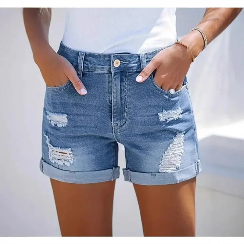 HIGH-WAISTED DENIM SHORTS