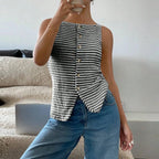 WOMEN'S STRIPED BUTTON DOWN SLEEVELESS CARDIGAN SOLELII
