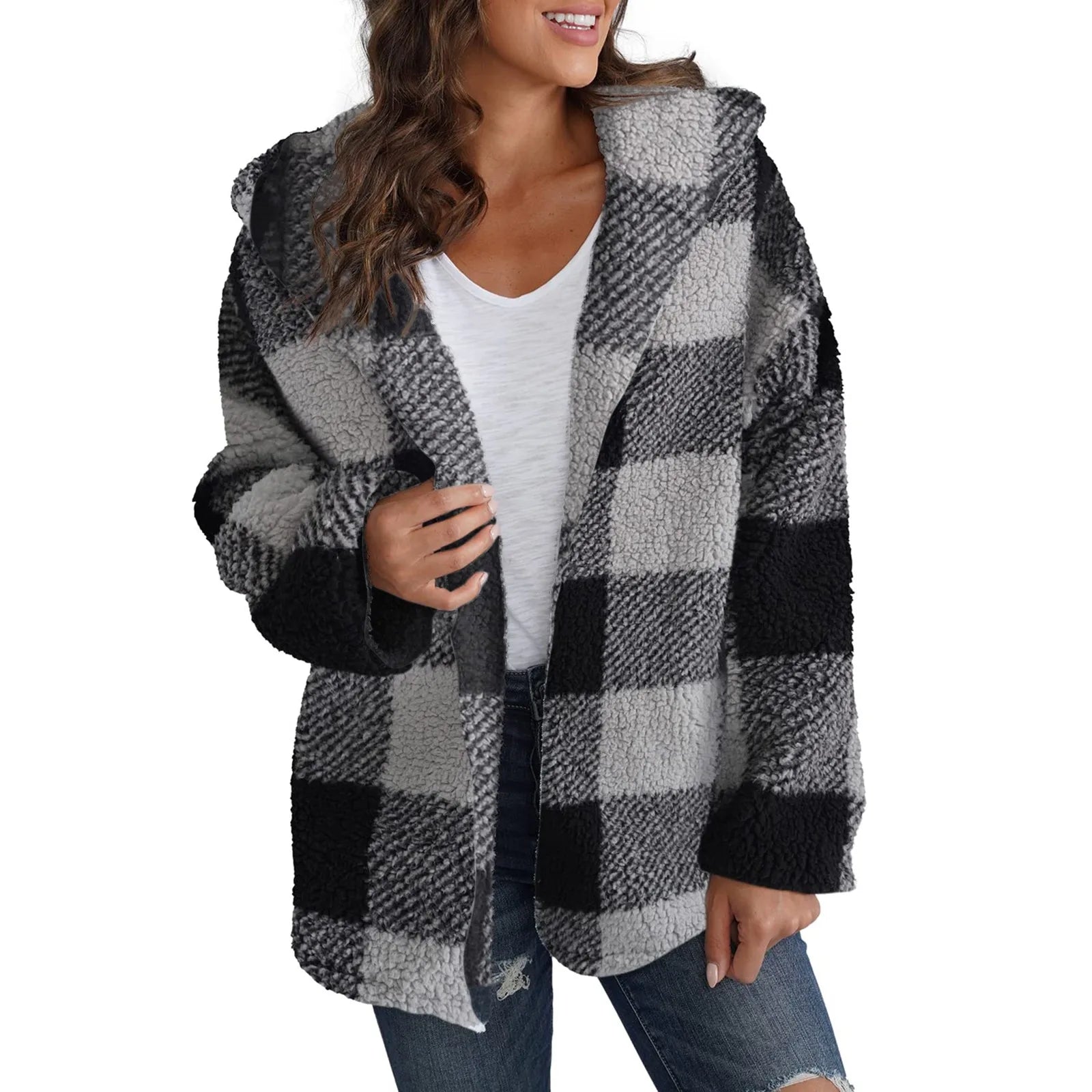 PLAID HOODED ZIPPER JACKET