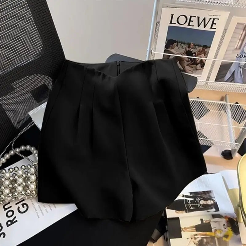 SUMMER HIGH WAIST PLEATED WIDE LEG SHORTS
