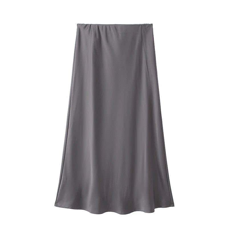 HIGH-WAISTED SATIN MIDI SKIRT