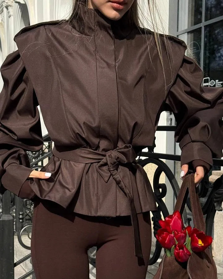 CROPPED APRICOT TRENCH COAT WITH BELT