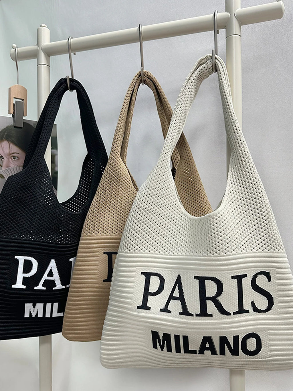 KNIT LETTER CROCHET SHOULDER BAG
