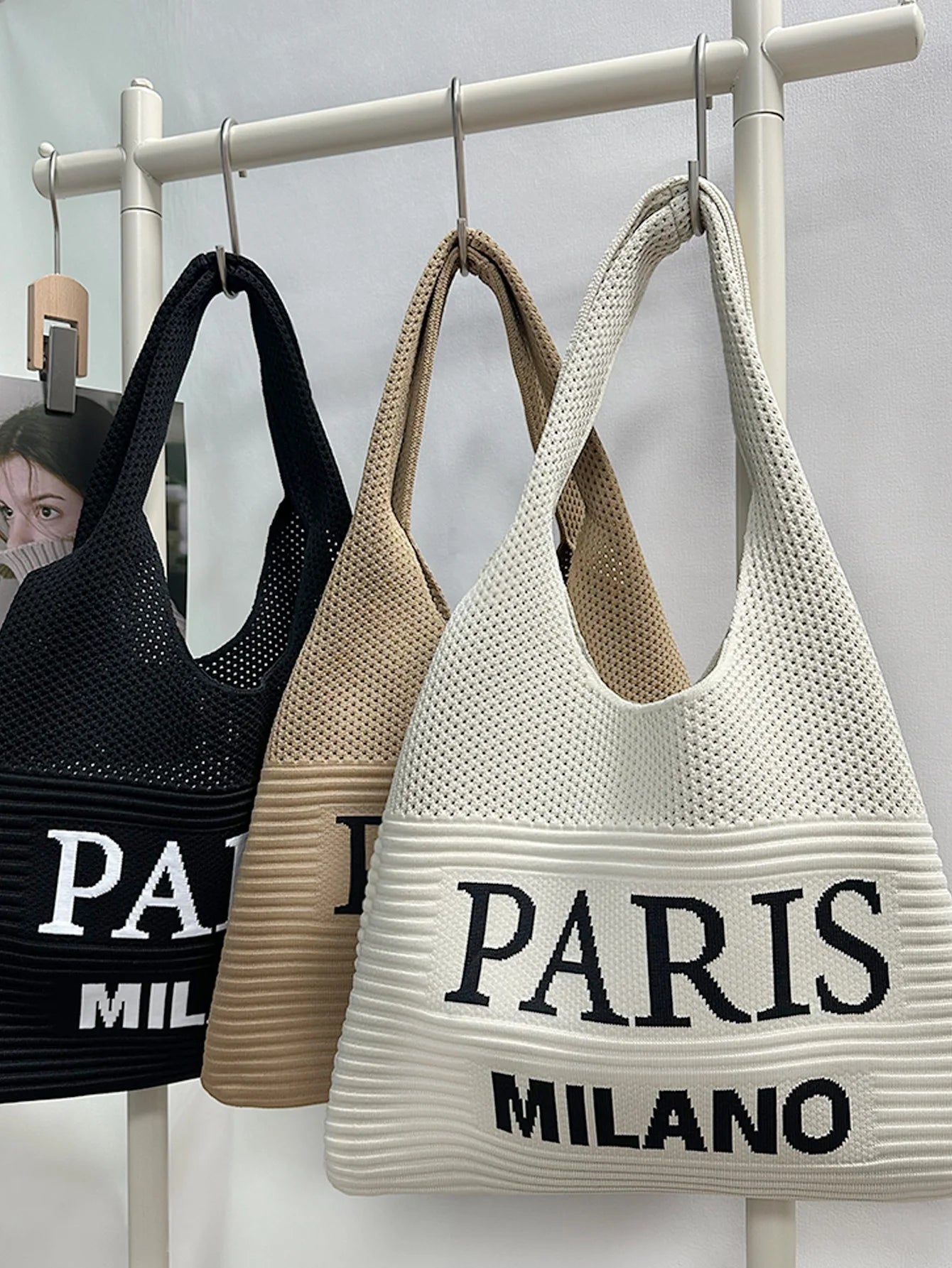 KNIT LETTER CROCHET SHOULDER BAG