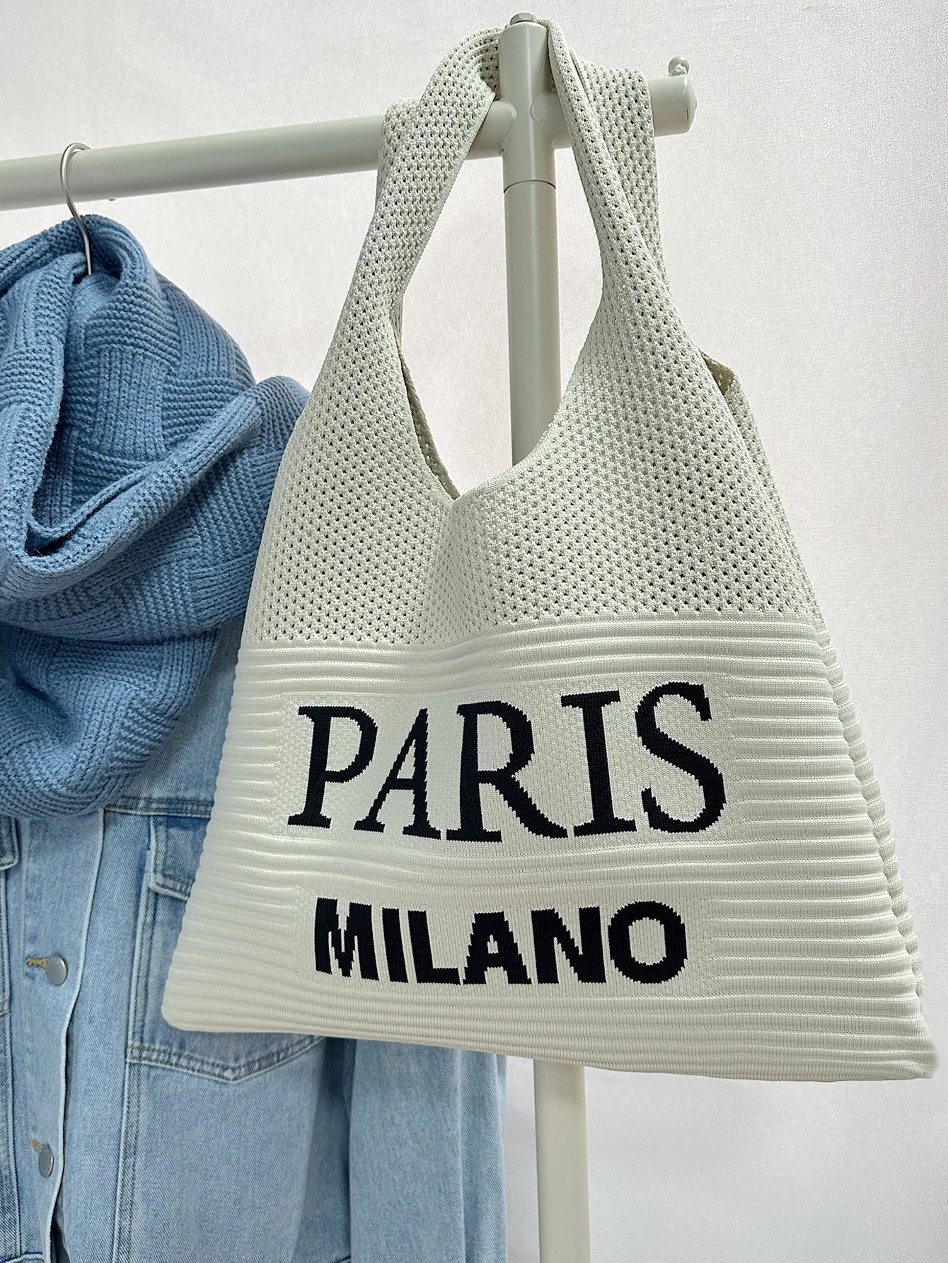 KNIT LETTER CROCHET SHOULDER BAG