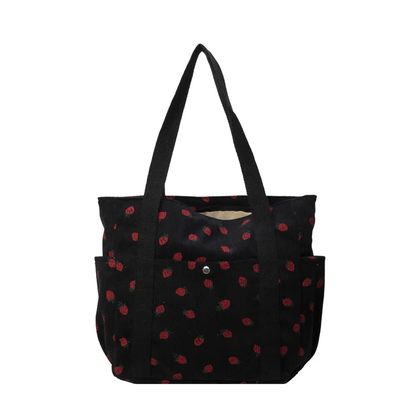 STRAWBERRY CORDUROY ZIPPER SHOULDER BAG
