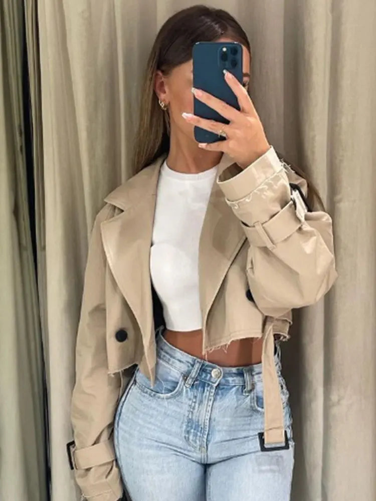 CROPPED DOUBLE-BREASTED TRENCH JACKET