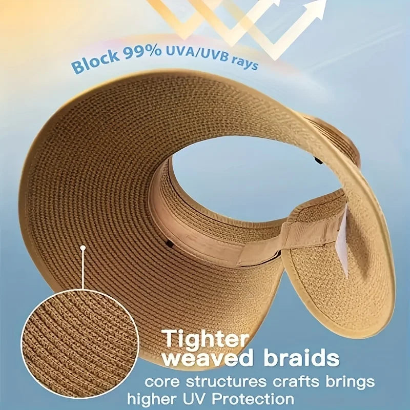 SUMMER FOLDABLE STRAW VISOR HAT