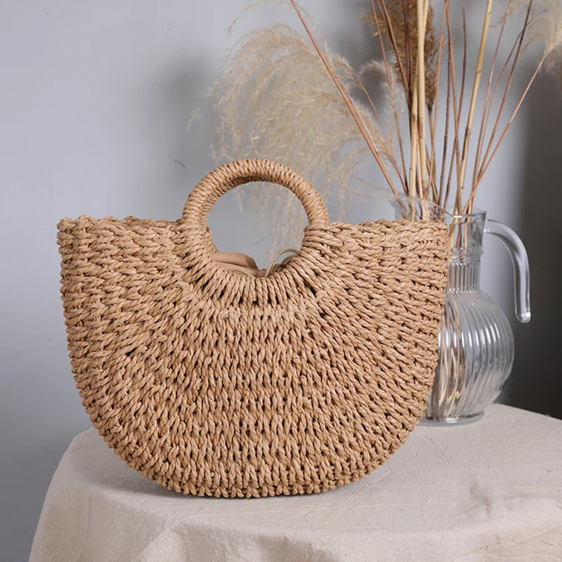 HANDWOVEN HALF-MOON STRAW BAG