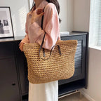 LUXURY STRAW WOVEN TOTE BAG SOLELII