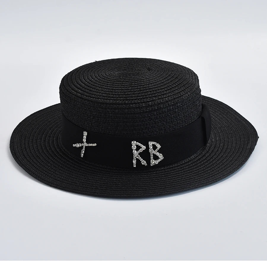STRAW HAT WITH METAL LETTER