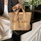 WOVEN STRAW LETTER EMBROIDERY TOTE SOLELII