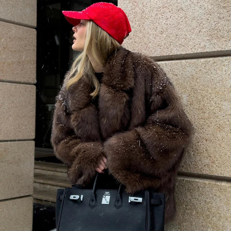 LONG GRADIENT FAUX FUR COAT