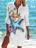 OCEAN PRINT LONG SLEEVE BLOUSE SOLELII