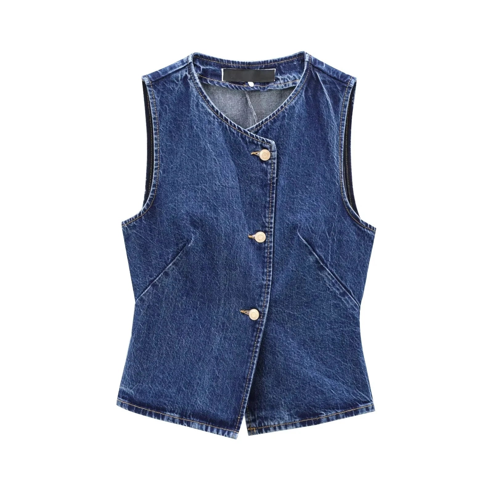 SHORT DENIM VEST WITH V-NECK