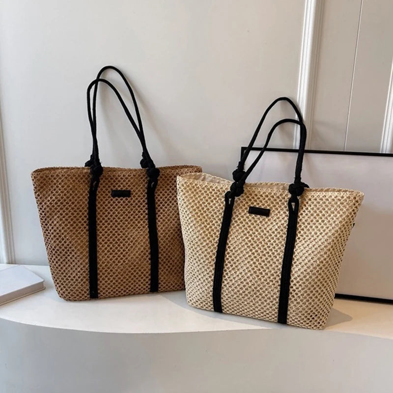 SUMMER STRAW BAG WITH SHOULDER STRAP AND LARGE CAPACITY