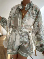 CASUAL SET FLORAL SHIRT WITH BELT SOLELII