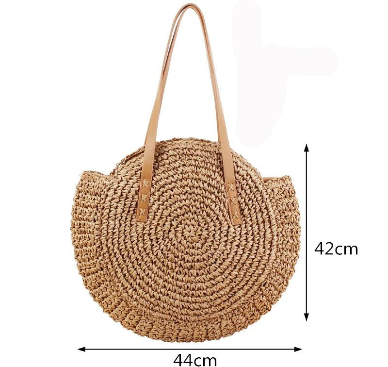 ROUND WOVEN STRAW SHOULDER BAG