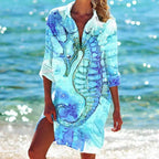 OCEAN PRINT LONG SLEEVE BLOUSE SOLELII
