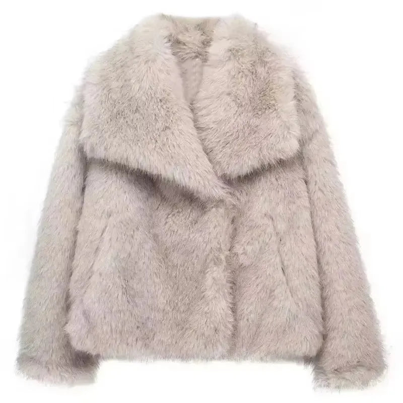 FAUX FUR COAT WITH LAPEL COLLAR