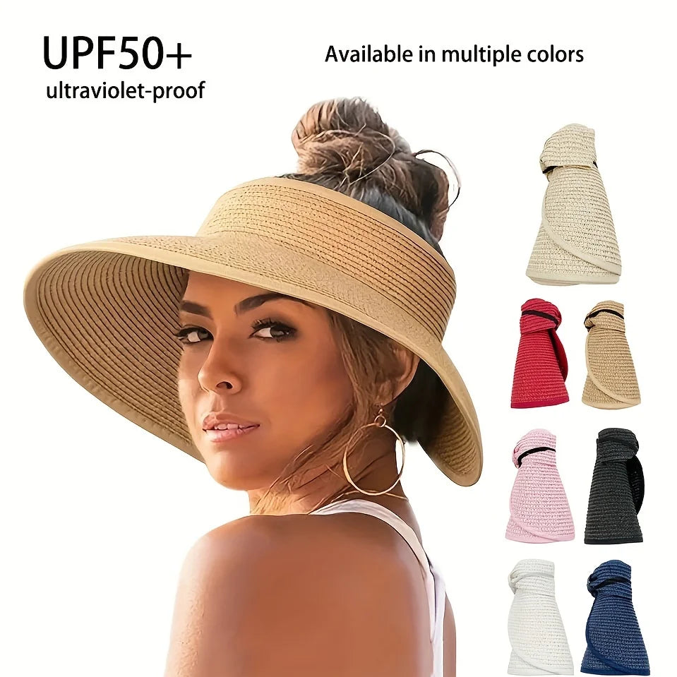 SUMMER FOLDABLE STRAW VISOR HAT