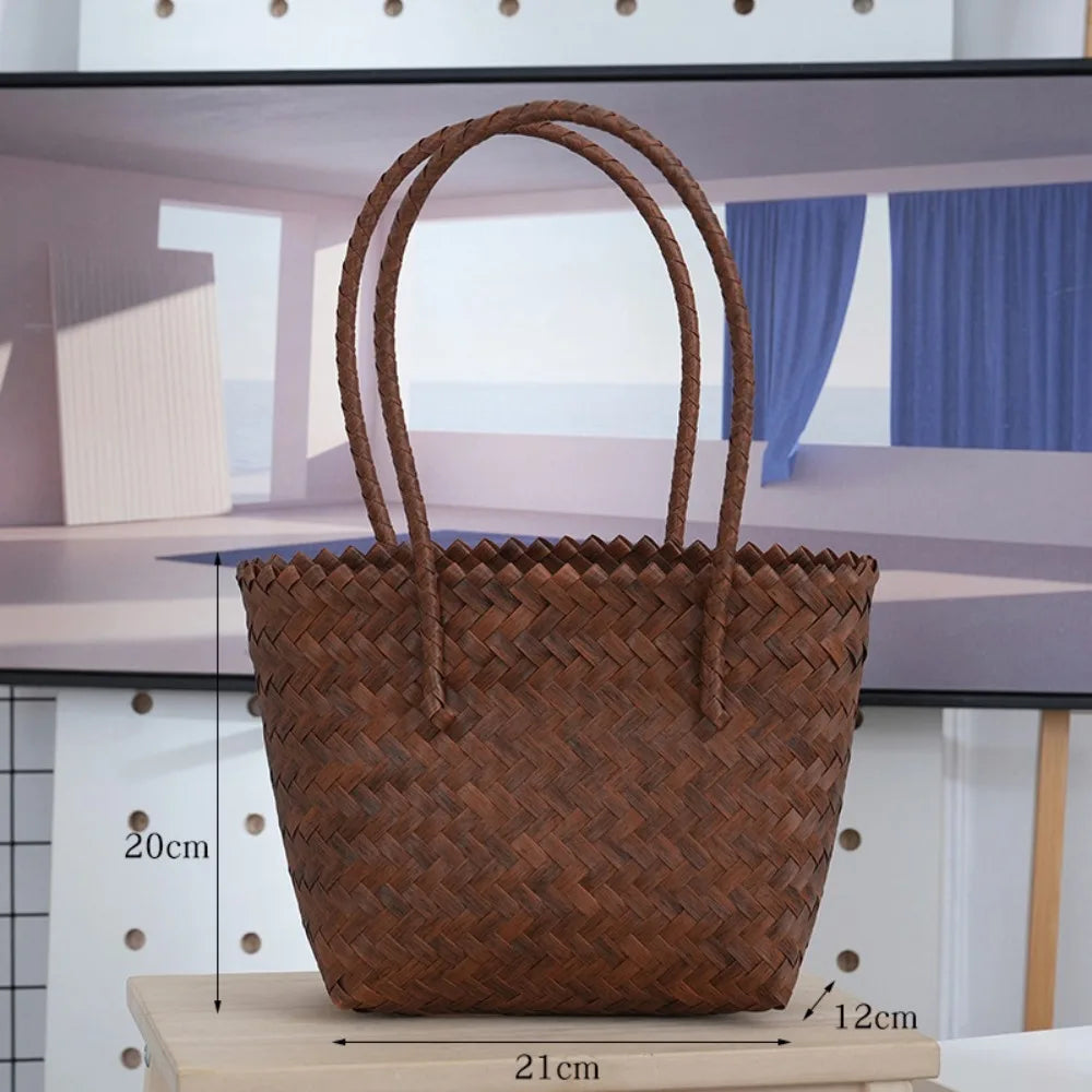 WOVEN BAMBOO-HANDLE CROCHET TOTE