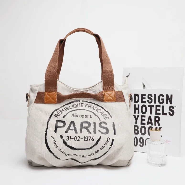 LETTER PRINT CANVAS TOTE BAG
