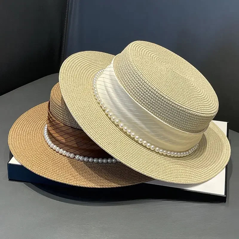 PANAMA HAT WITH PEARLS WIDE BRIM ANTI-UV