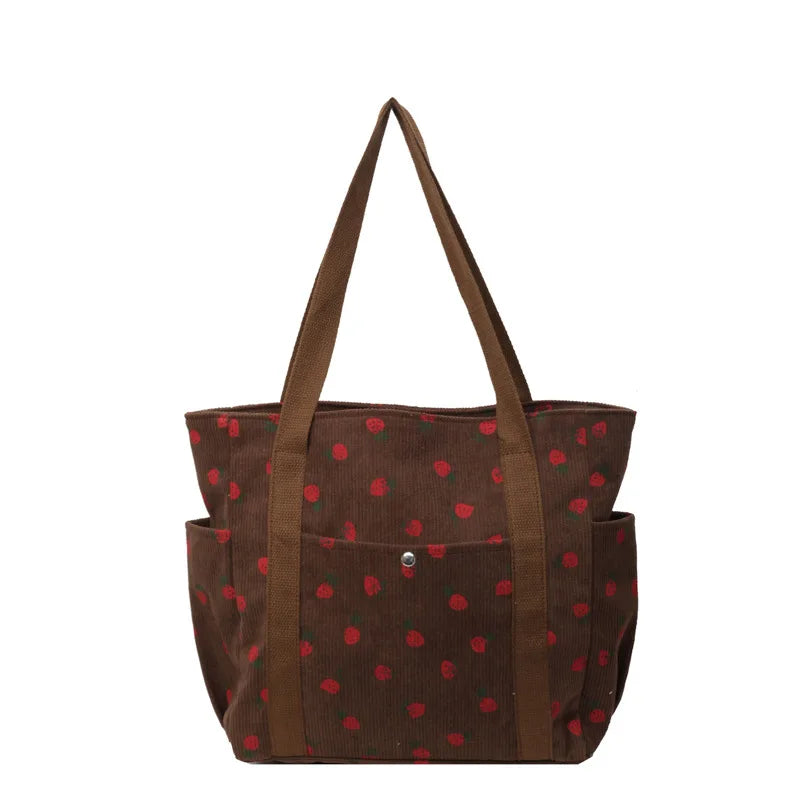 STRAWBERRY CORDUROY ZIPPER SHOULDER BAG