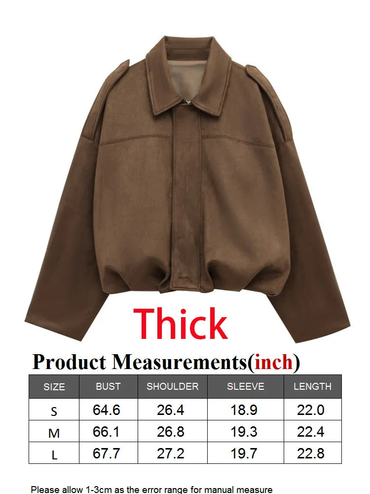 WOMEN'S FAUX SUEDE LOOSE BOMBER JACKET WITH ZIPPER