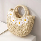 HANDWOVEN HALF-MOON STRAW BASKET BAG SOLELII
