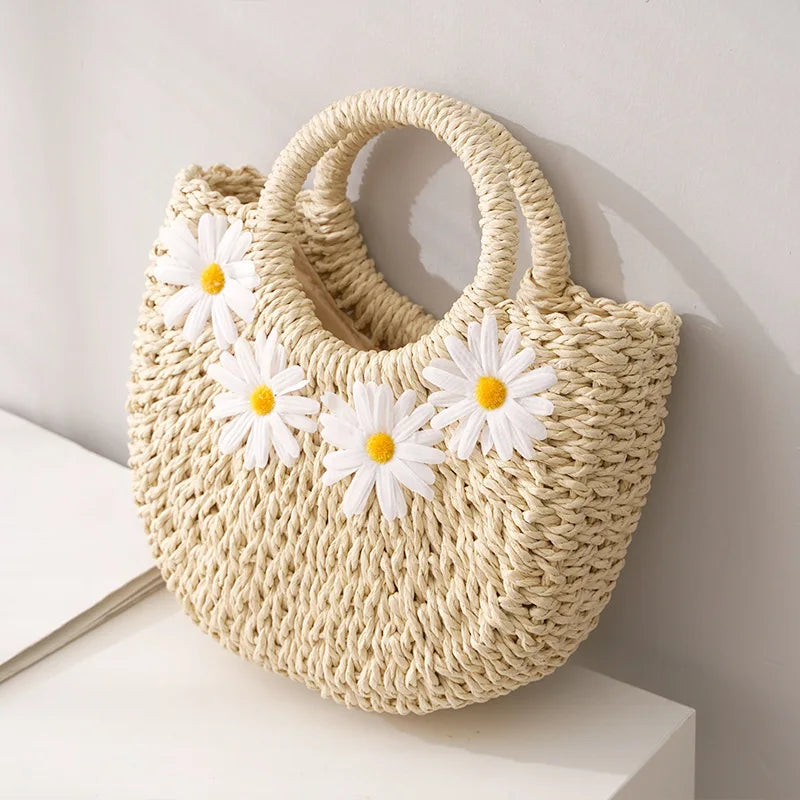 HANDWOVEN HALF-MOON STRAW BASKET BAG