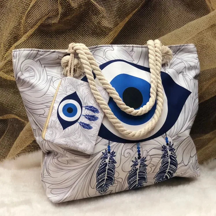 LARGE POLYESTER GREEK EYE BEACH BAG