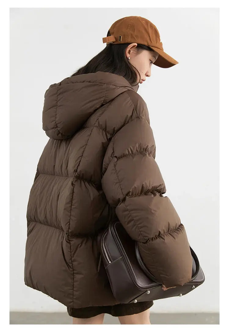 WOMEN’S HOODED DOWN PUFFER JACKET WHITE DUCK DOWN SOLELII