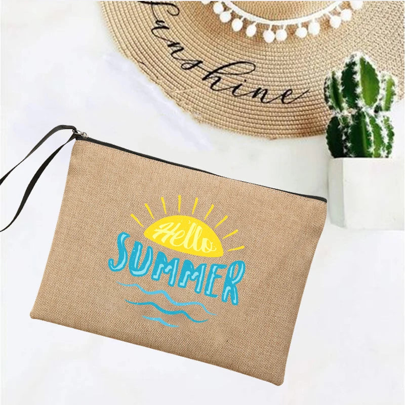 LINEN TRAVEL CLUTCH WITH ZIPPER