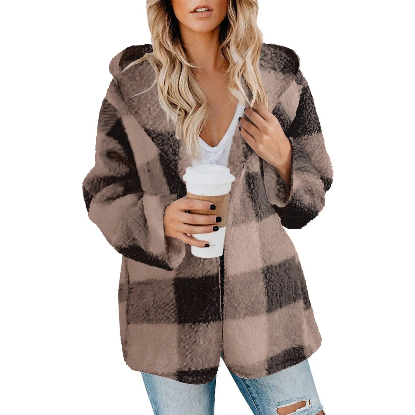 PLAID HOODED ZIPPER JACKET