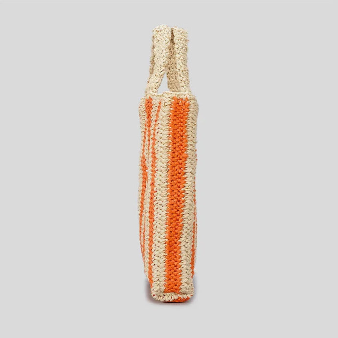 STRIPED STRAW WOVEN TOTE BAG