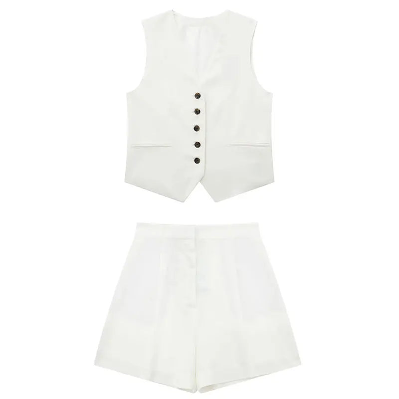 VINTAGE COTTON LINEN SHORTS SET