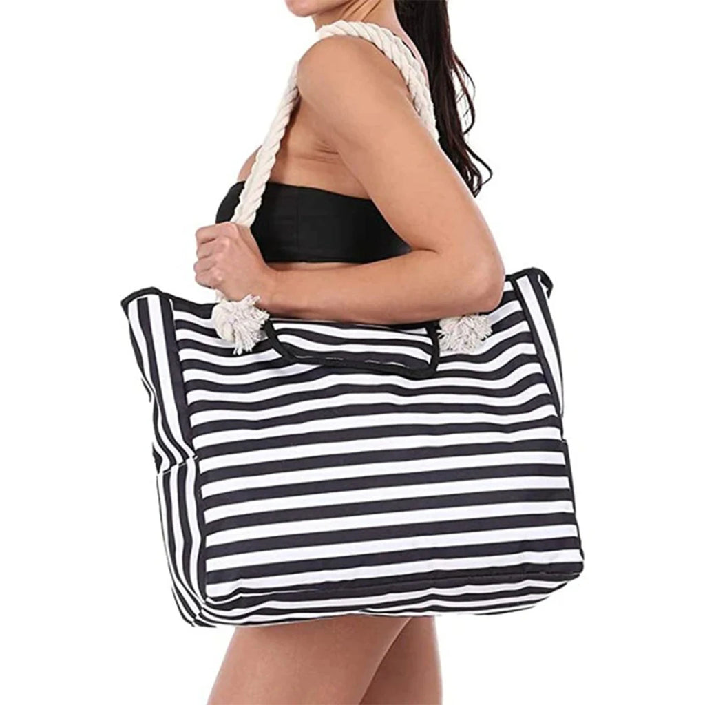 STRIPED BEACH BAG, FOLDABLE, LIGHTWEIGHT AND WATER RESISTANT