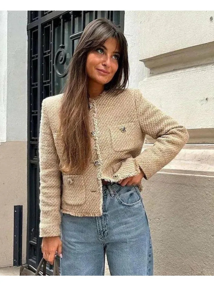 SHORT TWEED JACKET WITH FRONT BUTTONS