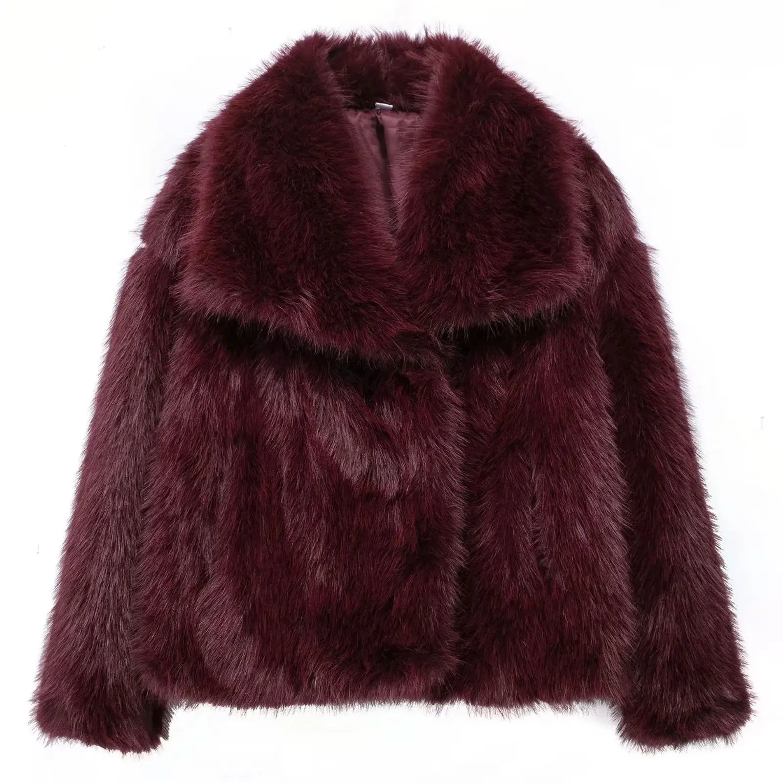 FAUX FUR COAT WITH LAPEL COLLAR