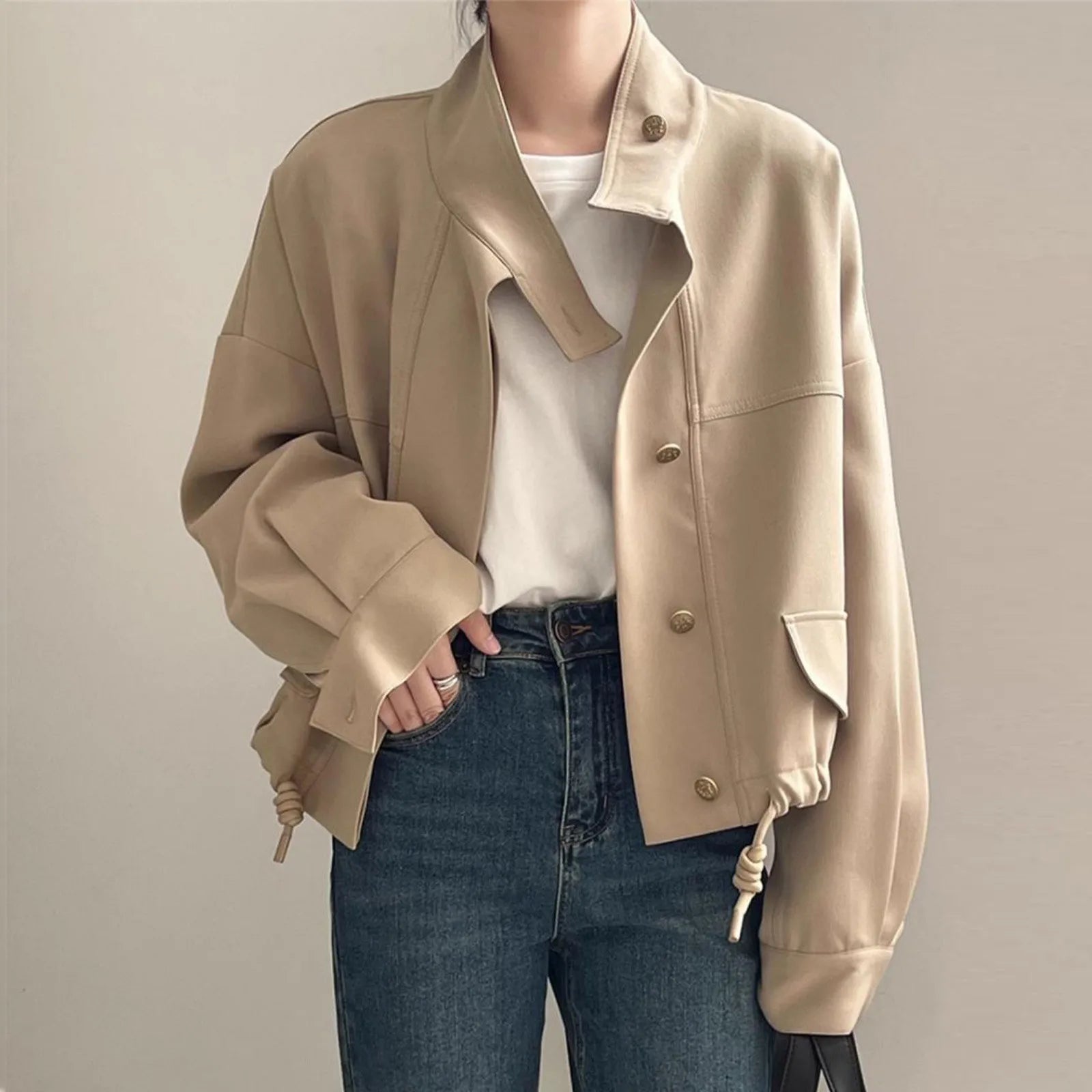 WOMEN'S SOLID COLOR CROPPED JACKET