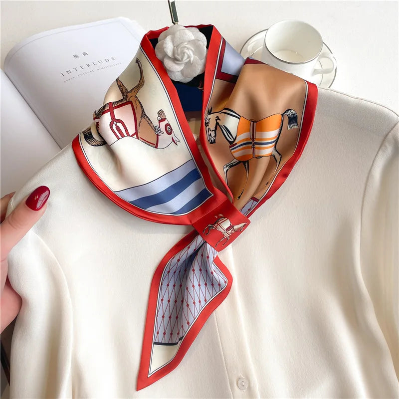SATIN SILK PRINT NECKERCHIEF SCARF