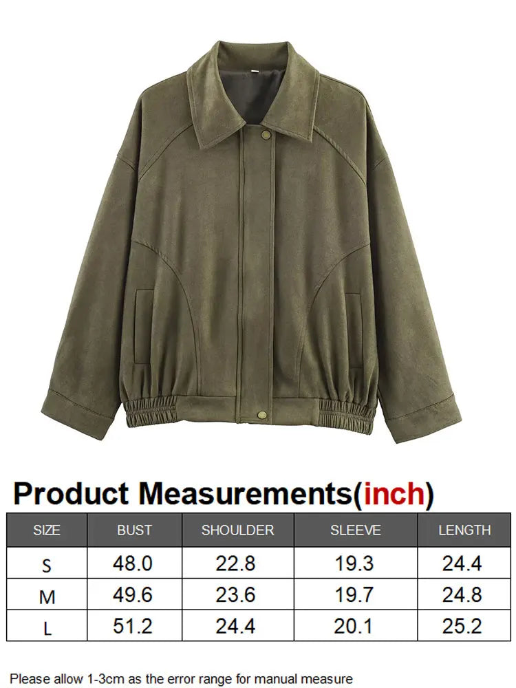 WOMEN'S FAUX SUEDE LOOSE BOMBER JACKET WITH ZIPPER