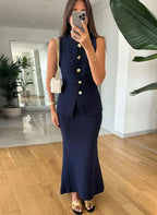 KNIT WAISTCOAT & MIDI SKIRT SET SOLELII