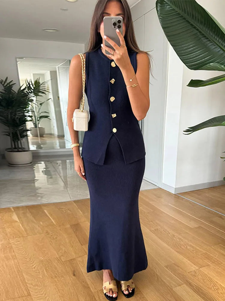 KNIT WAISTCOAT & MIDI SKIRT SET
