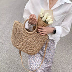 WOVEN STRAW BUCKET STRING BAG SOLELII