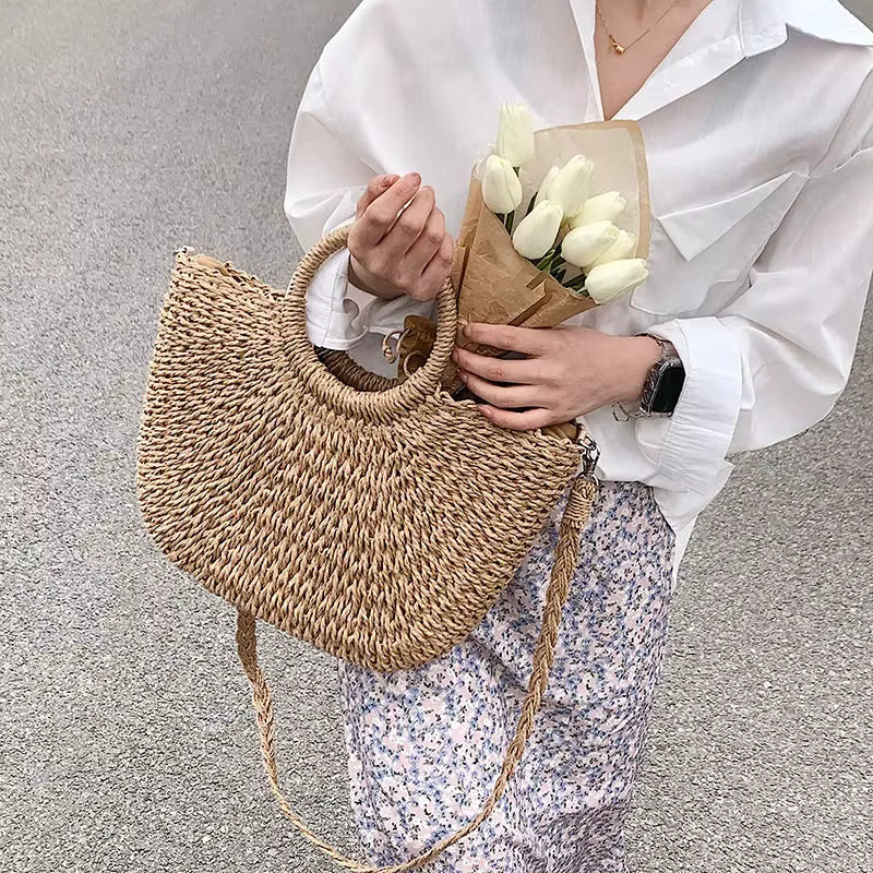 WOVEN STRAW BUCKET STRING BAG SOLELII