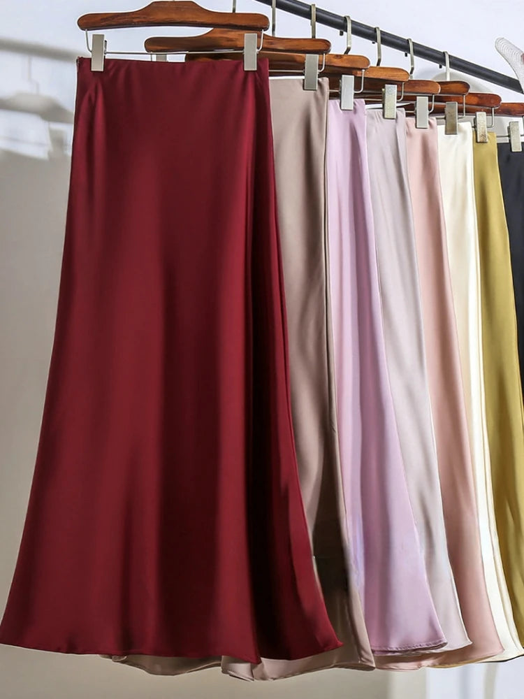 KOREAN SATIN FISHTAIL HIGH WAIST SKIRT